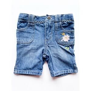 Y2K Baby Girl's Genuine Kids Oshkosh Embroidered Denim Shorts Size 12 Mo